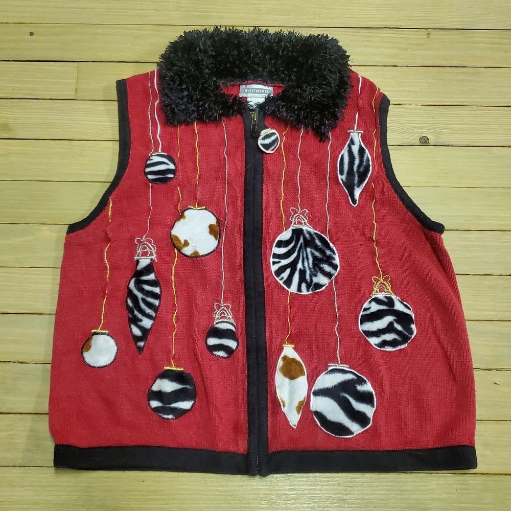 Vintage Bechamel Sweater Vest Cardigan Size Large Ornaments Collared